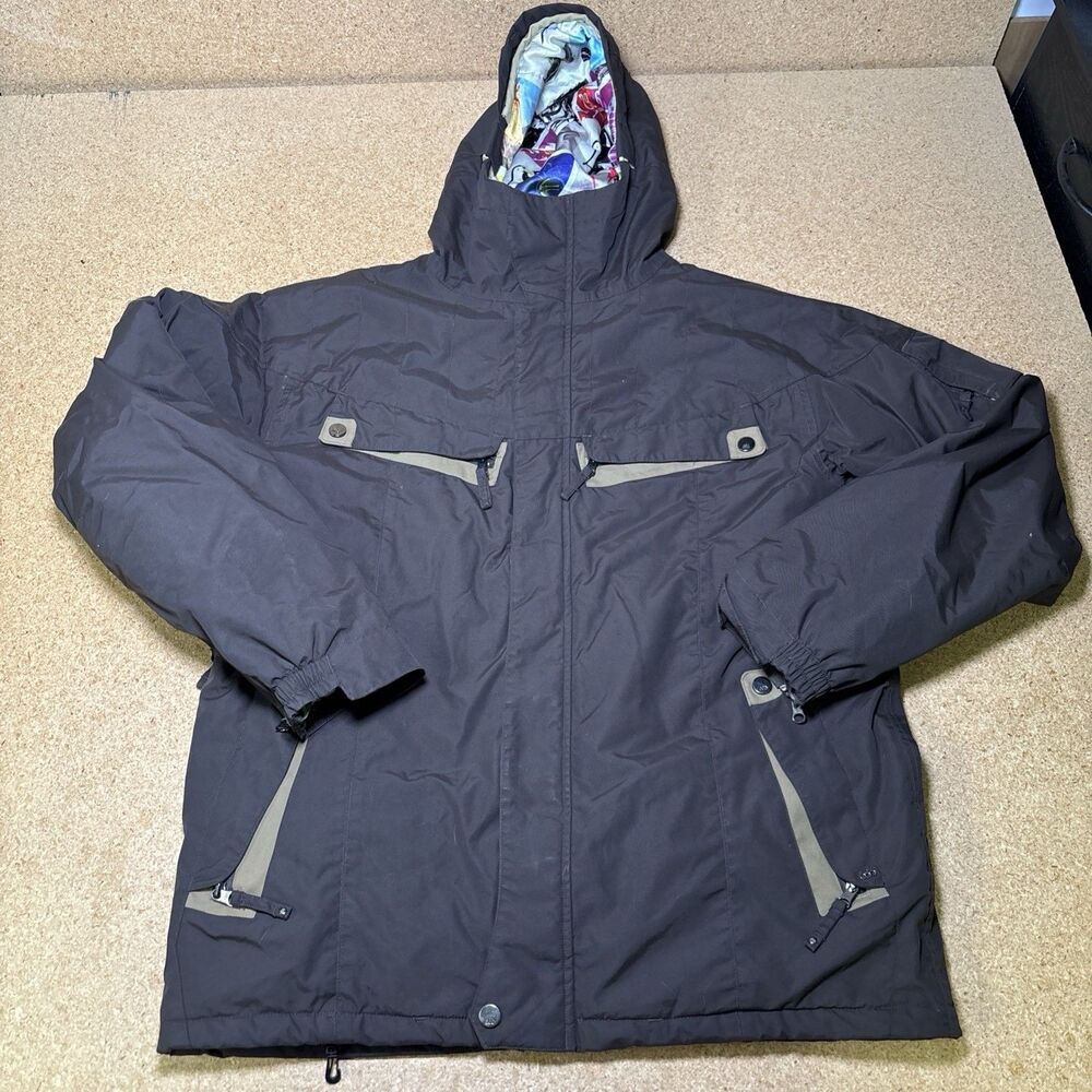 686 ACE Snowboard Ski Jacket Coat Mens Large Artist Collaboration Brown Hooded